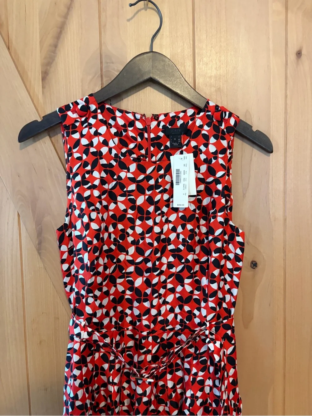 J Crew Collection NWT Size 0 Silk Red White Geometric Belted Dress $350